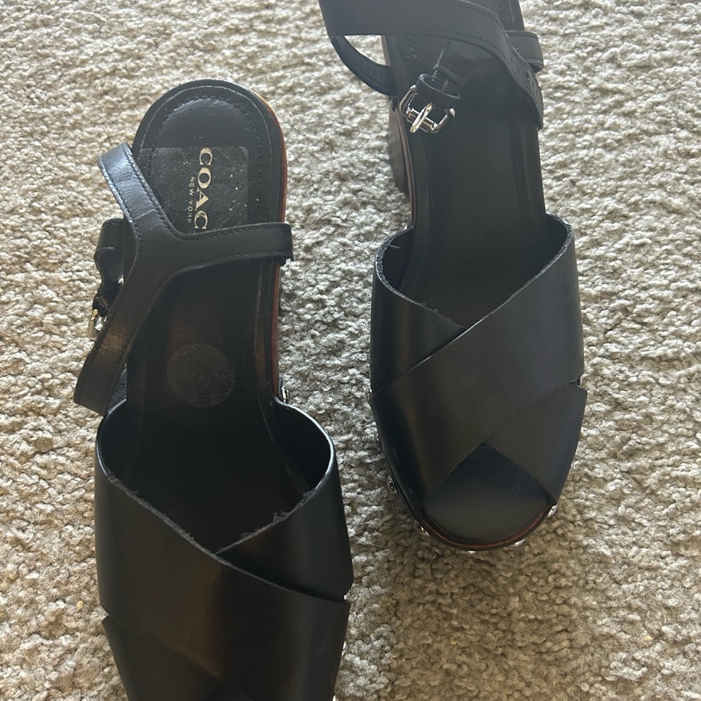 Coach Black Slide Sandals with Crisscross Straps